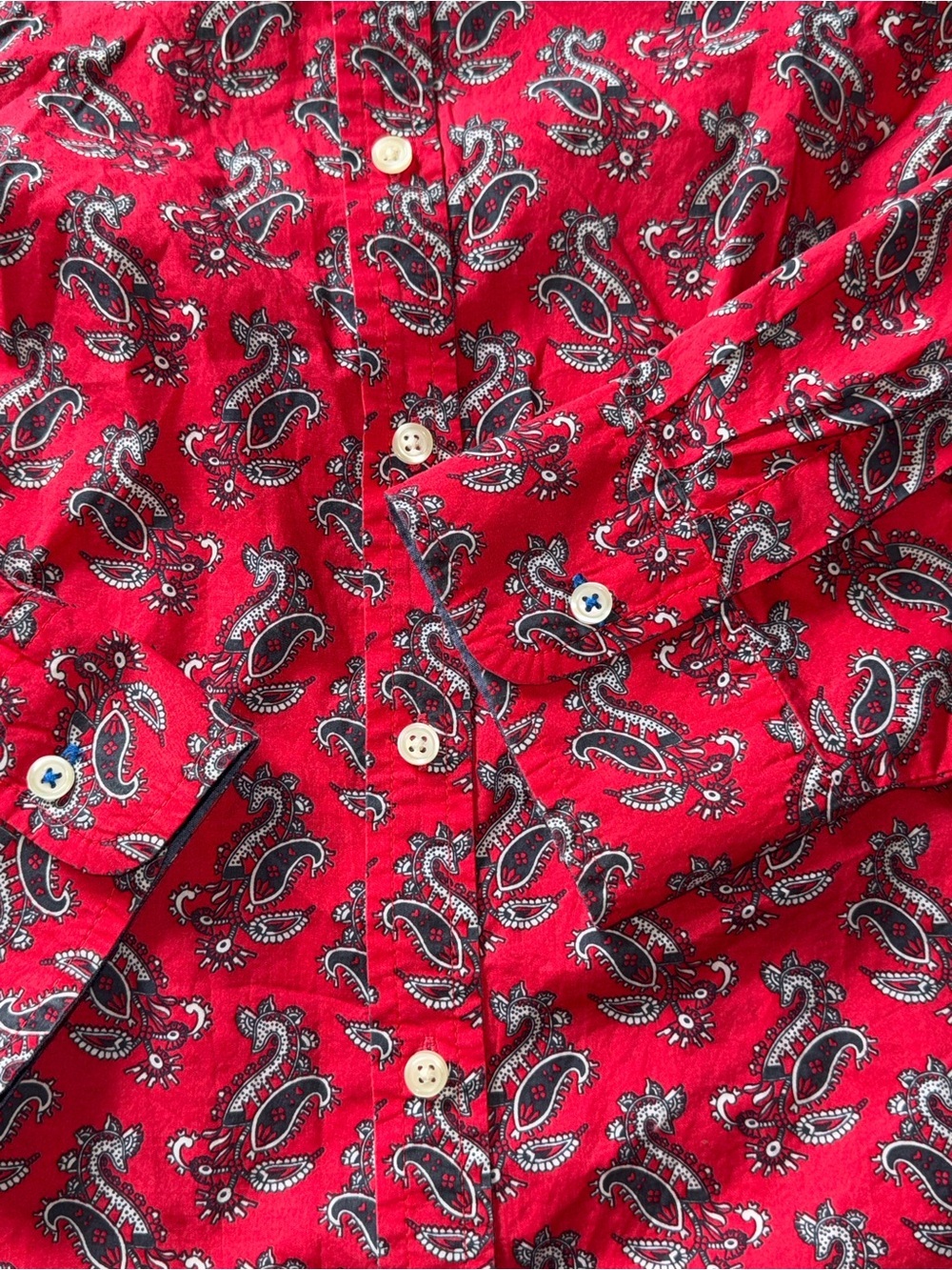 Talbots Size 14 Red Paisley Cotton Button Front Long Sleeve Shirt Blouse Classic - Picture 9 of 9